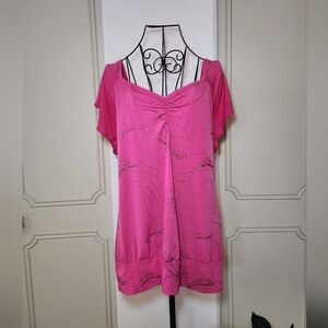 Vintage Y2k Topia Pink Blouse with Swirl Glitter Pattern